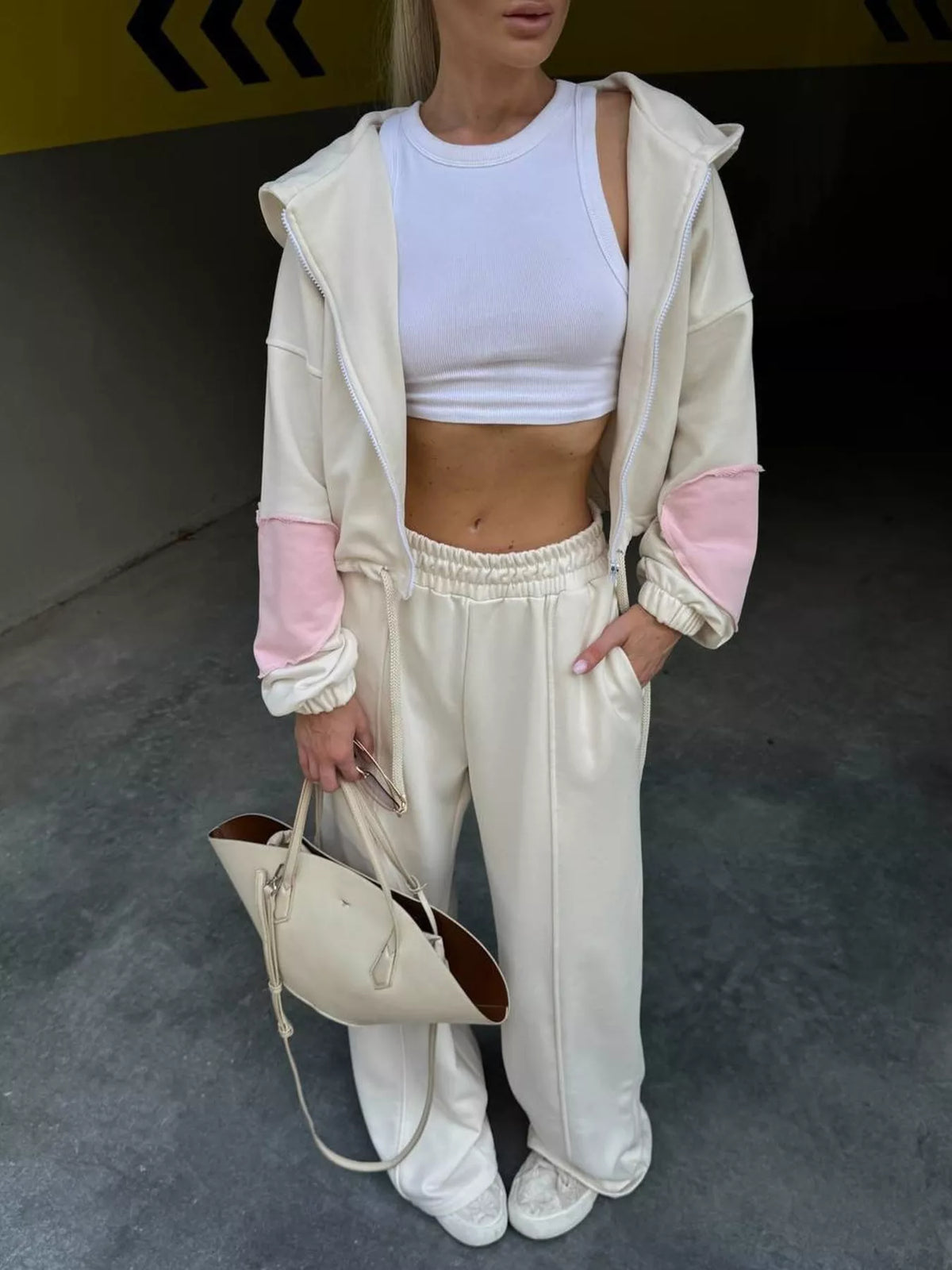 Trendsi Zip Up Hoodie and Wide-Leg Pants Set -