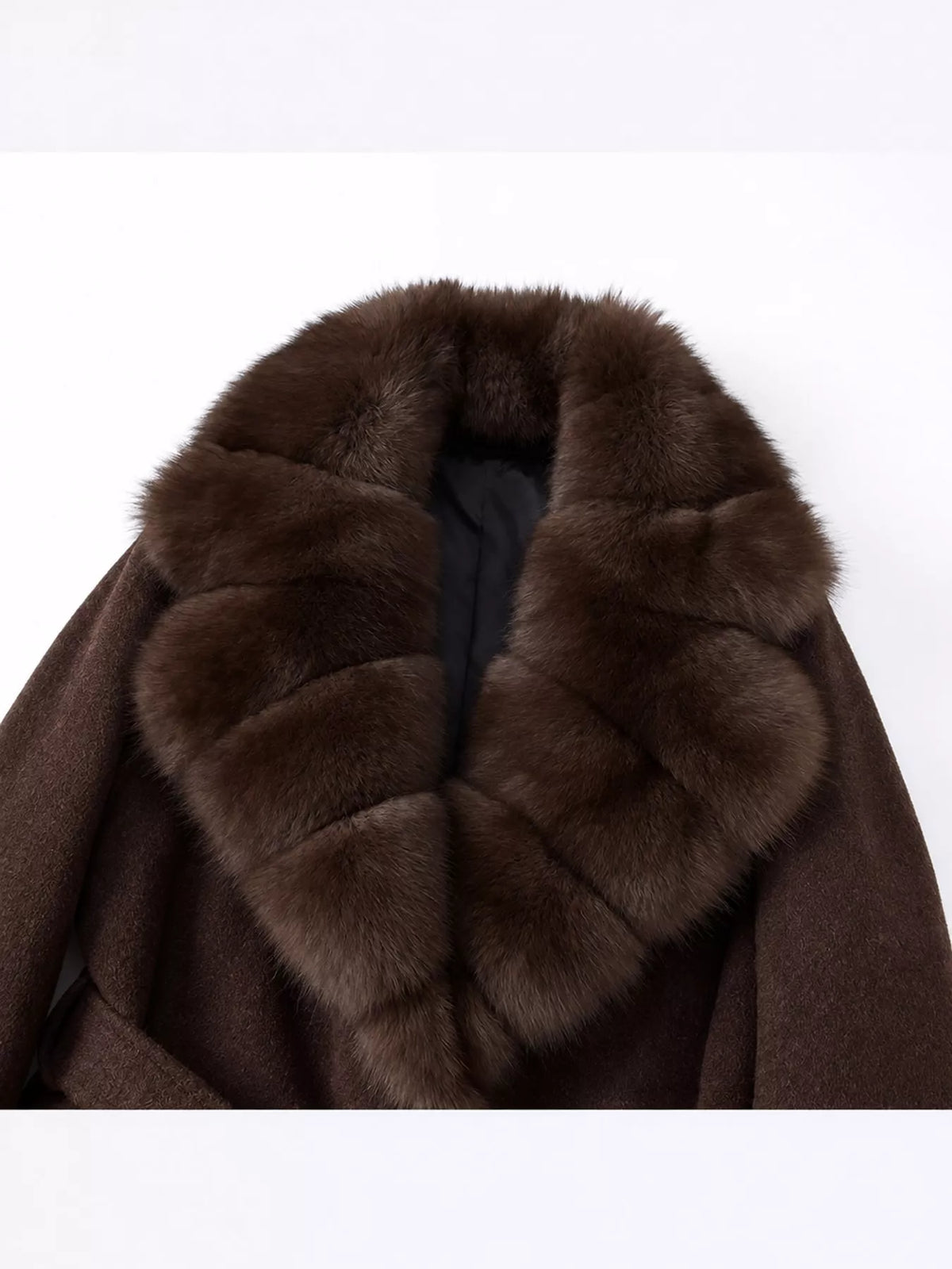 Faux Fur Collar Belted Jacket — garment construction details