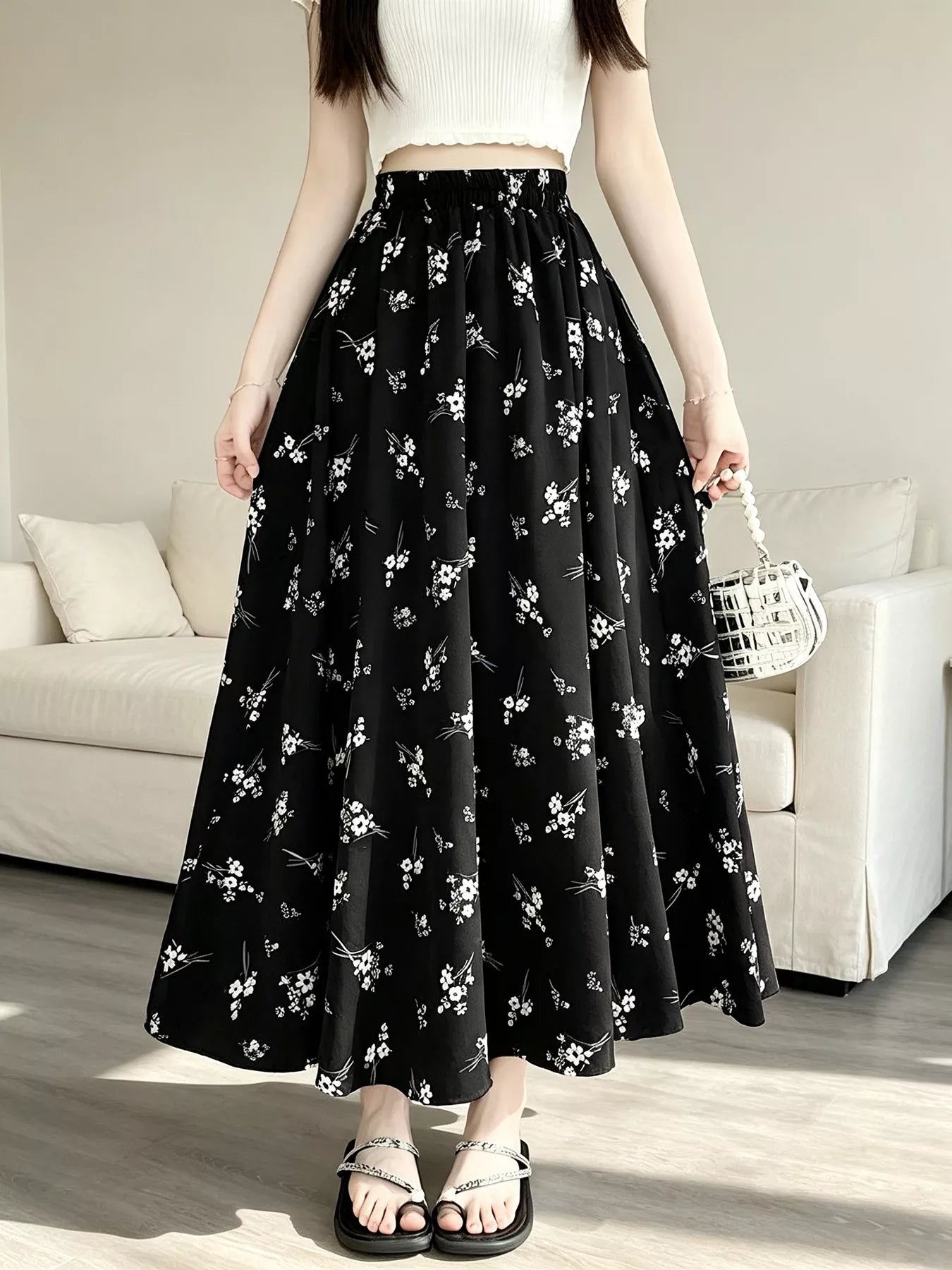 Trendsi Floral Print A-Line Skirt -