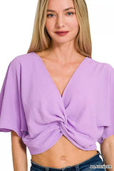 Trendsi Zenana Woven Airflow Twisted Top & Wide Leg Pants Set -