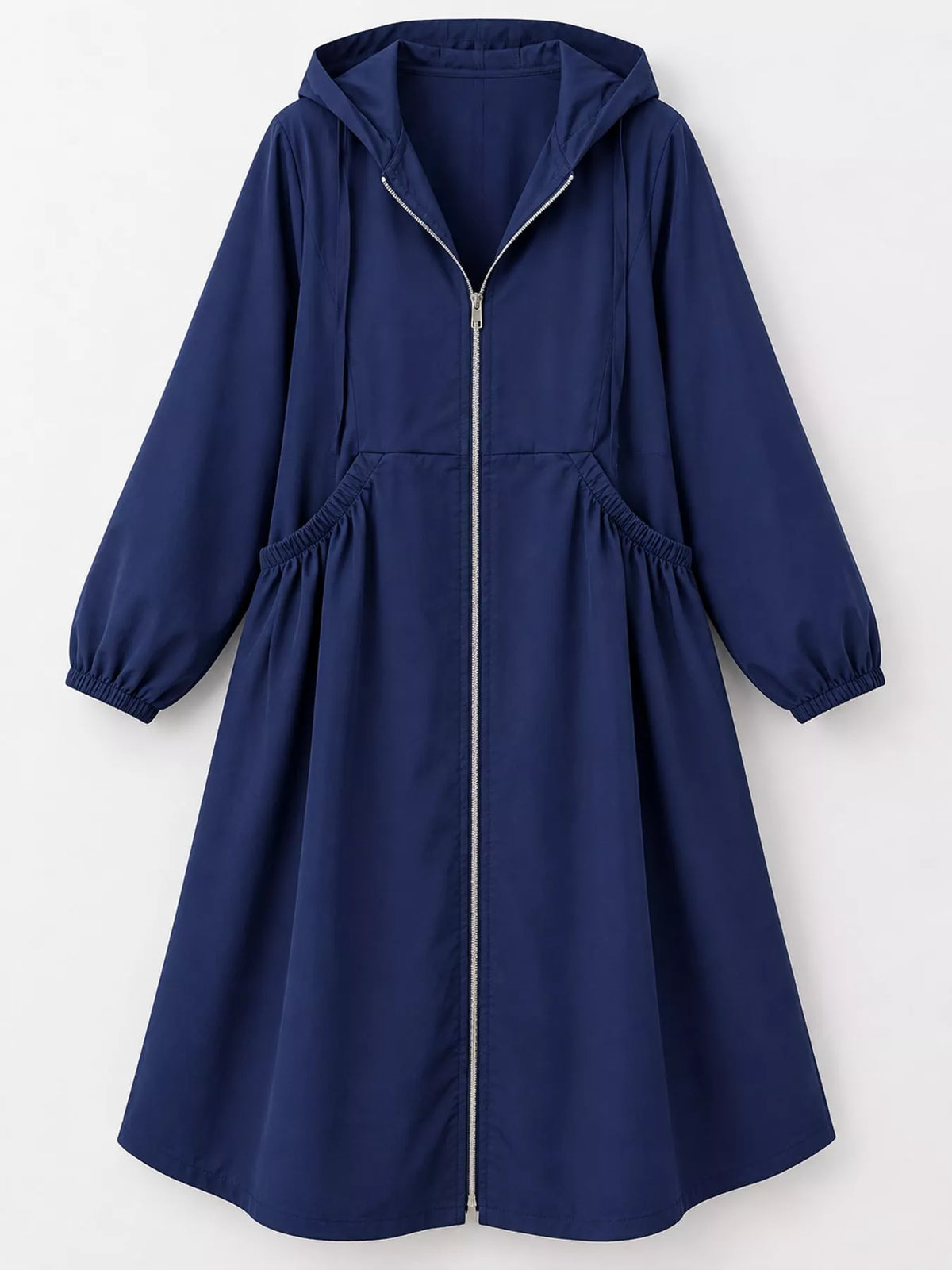 Hooded longline jacket, navy flat lay
