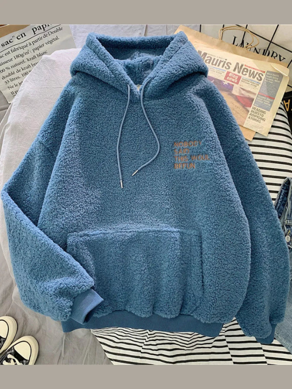Oversized Drawstring Sherpa Hoodie — garment front