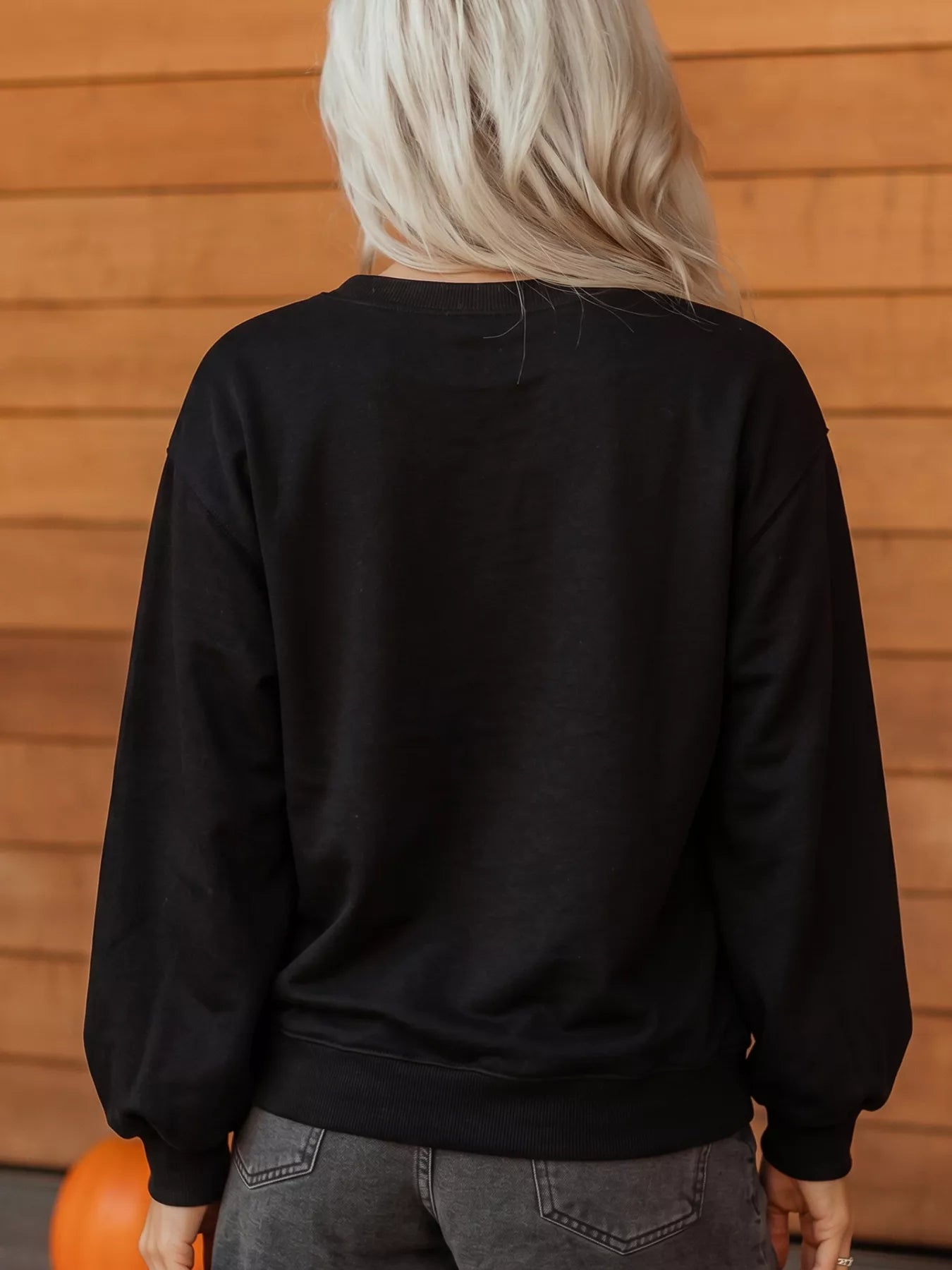 Trendsi Embroidered Spooky Season Long Sleeve Round Neck Sweatshirt -