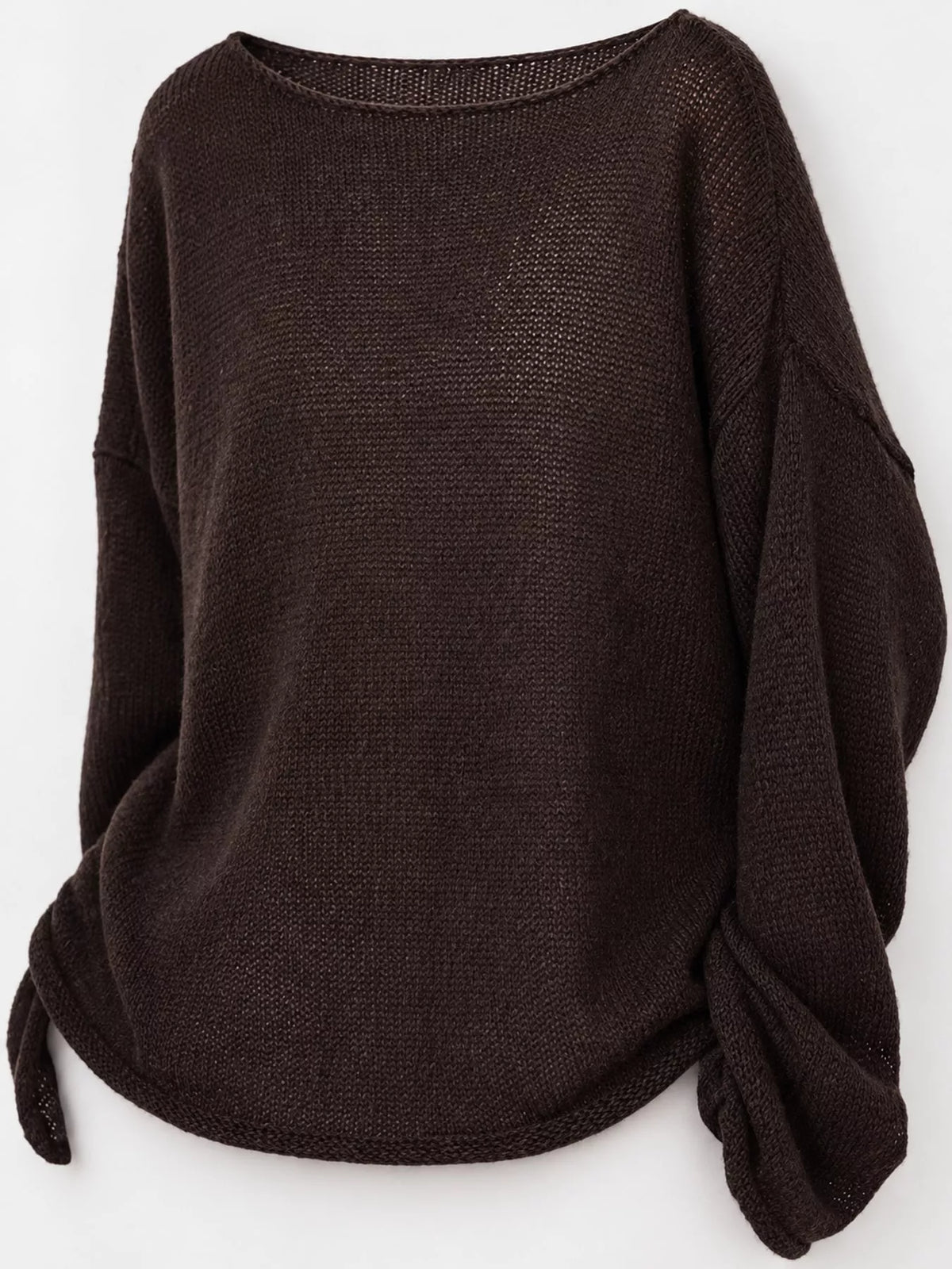 Brown sheer openwork knit long sleeve top