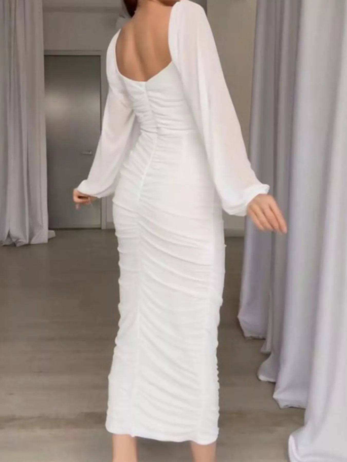 Trendsi Ruched Sheer Long Sleeve Dress -