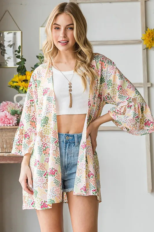 Trendsi Heimish Full Size Multi Color Floral Open Cardigan Plus Size -