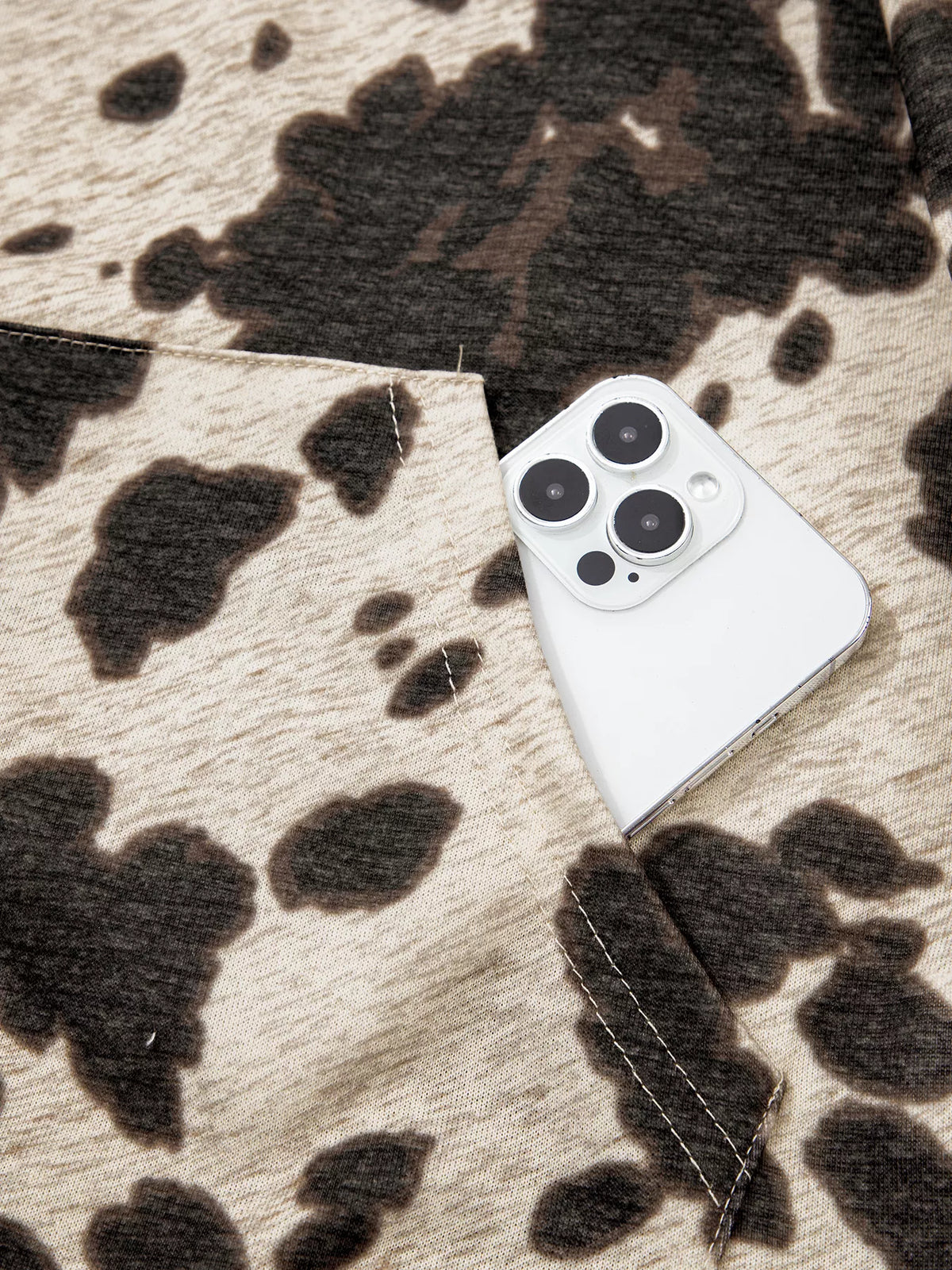 Cow Print Pocket Hoodie in multicolour, construction detail