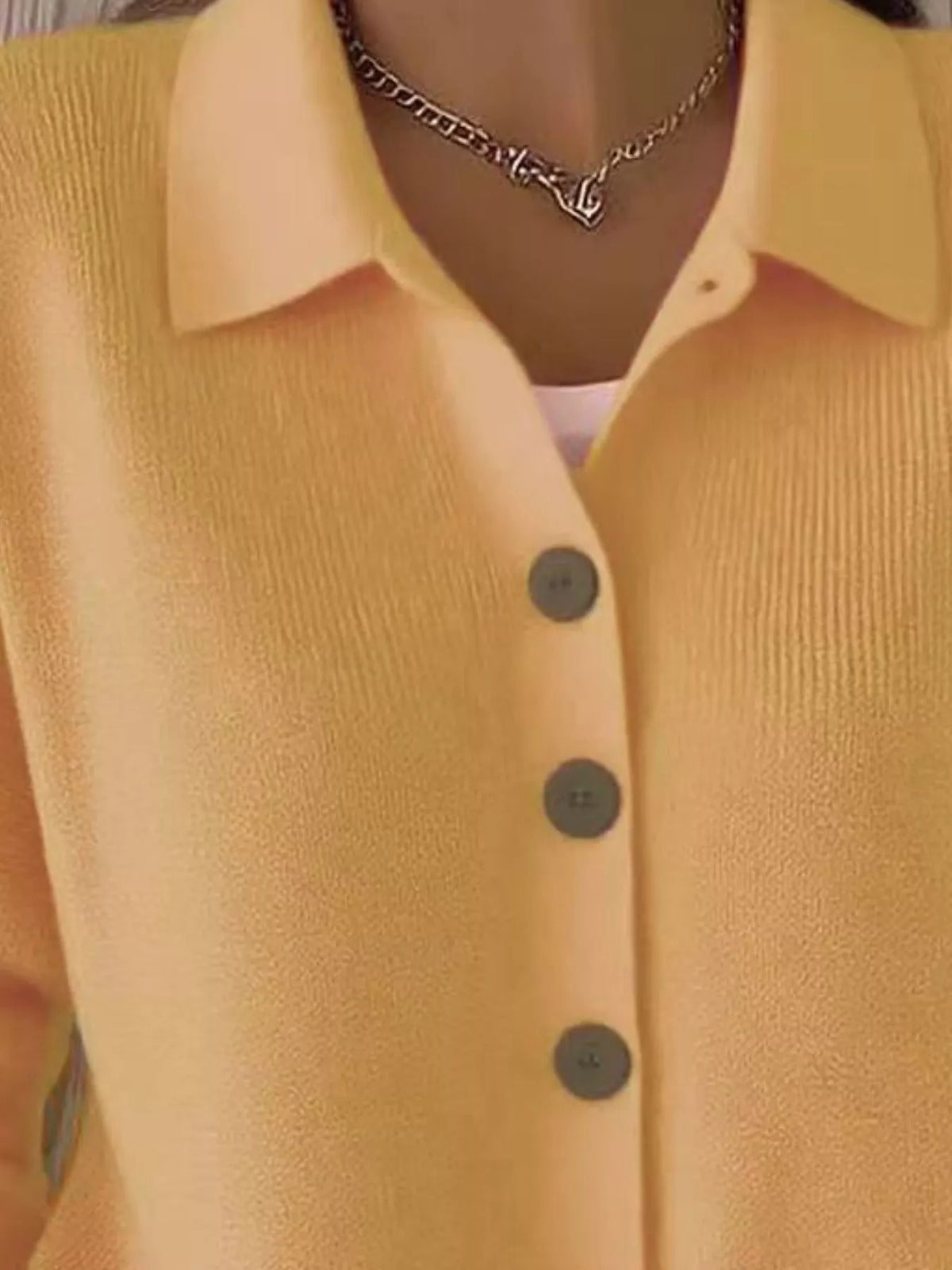 Yellow collared button-down knit cardigan