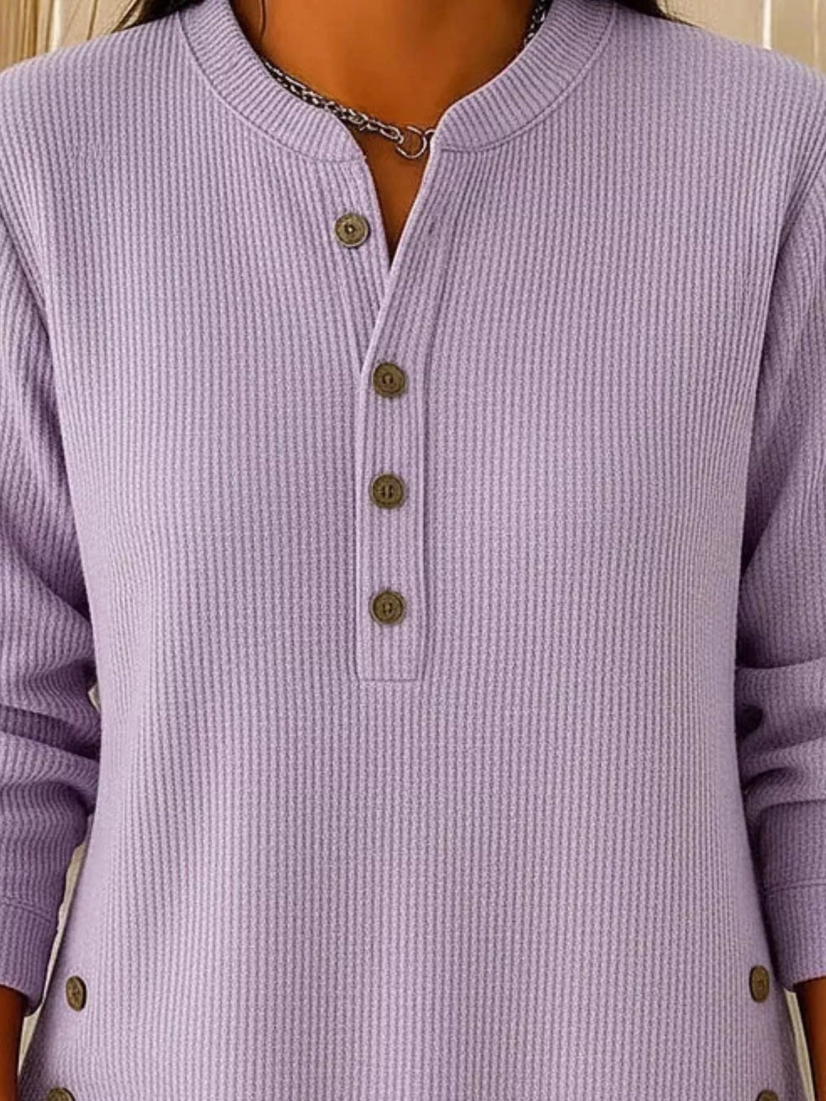 Women's Button Detail Corduroy Top in Light Purple, alternate view