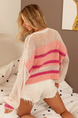Trendsi BiBi Hollow Out Yoke Detail Striped Sweater -