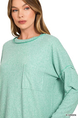Trendsi Zenana Soft Melange Hacci Round-Neck Long Sleeve T-Shirt -