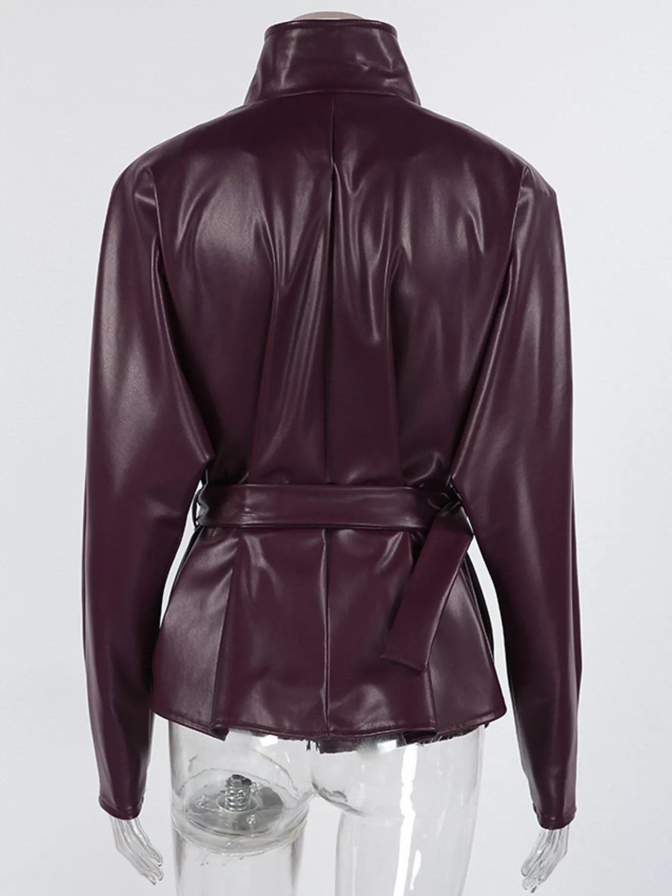 Trendsi Faux Leather Belted Jacket -