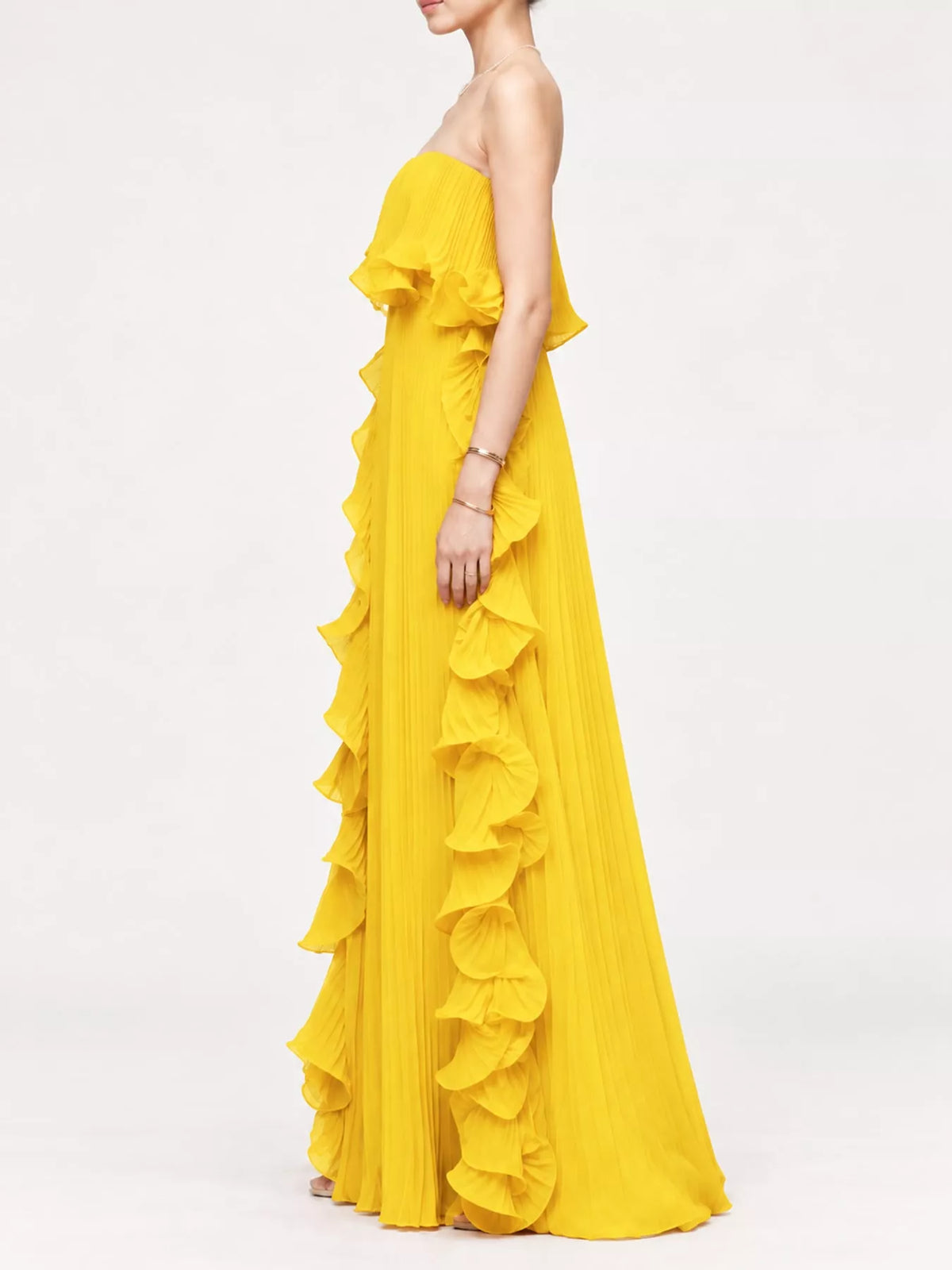 Ruffled Strapless Pleated Maxi Dress — side view