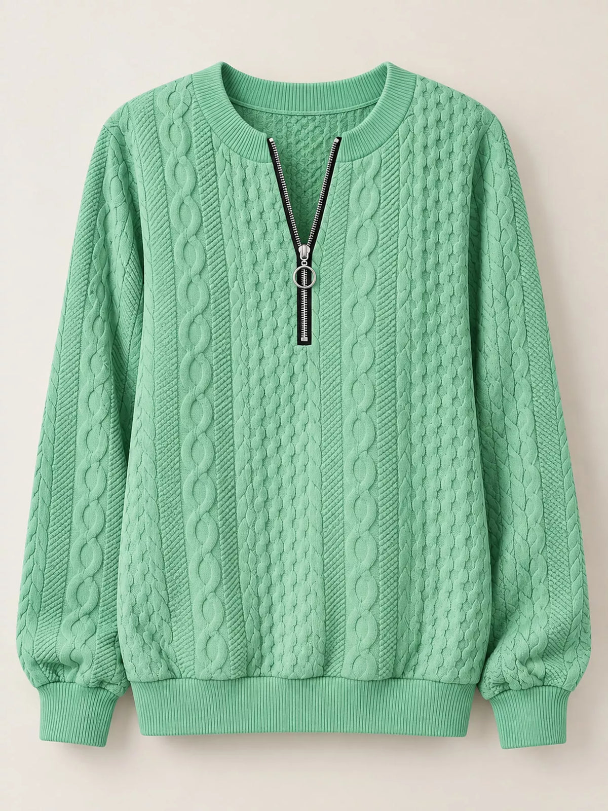 Quarter-Zip Cable Knit Sweatshirt — garment front