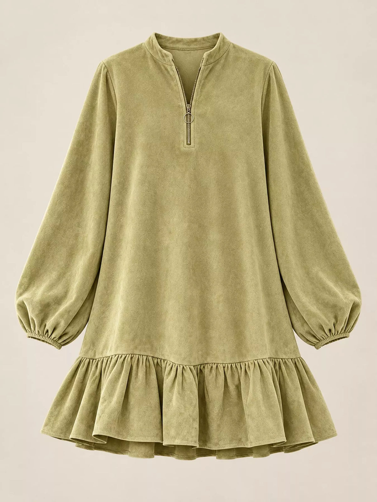 Quarter-zip dress, olive flat lay