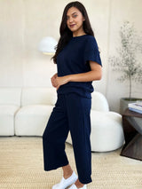 Trendsi Double Take Full Size Texture Short Sleeve Top and Pants Set -