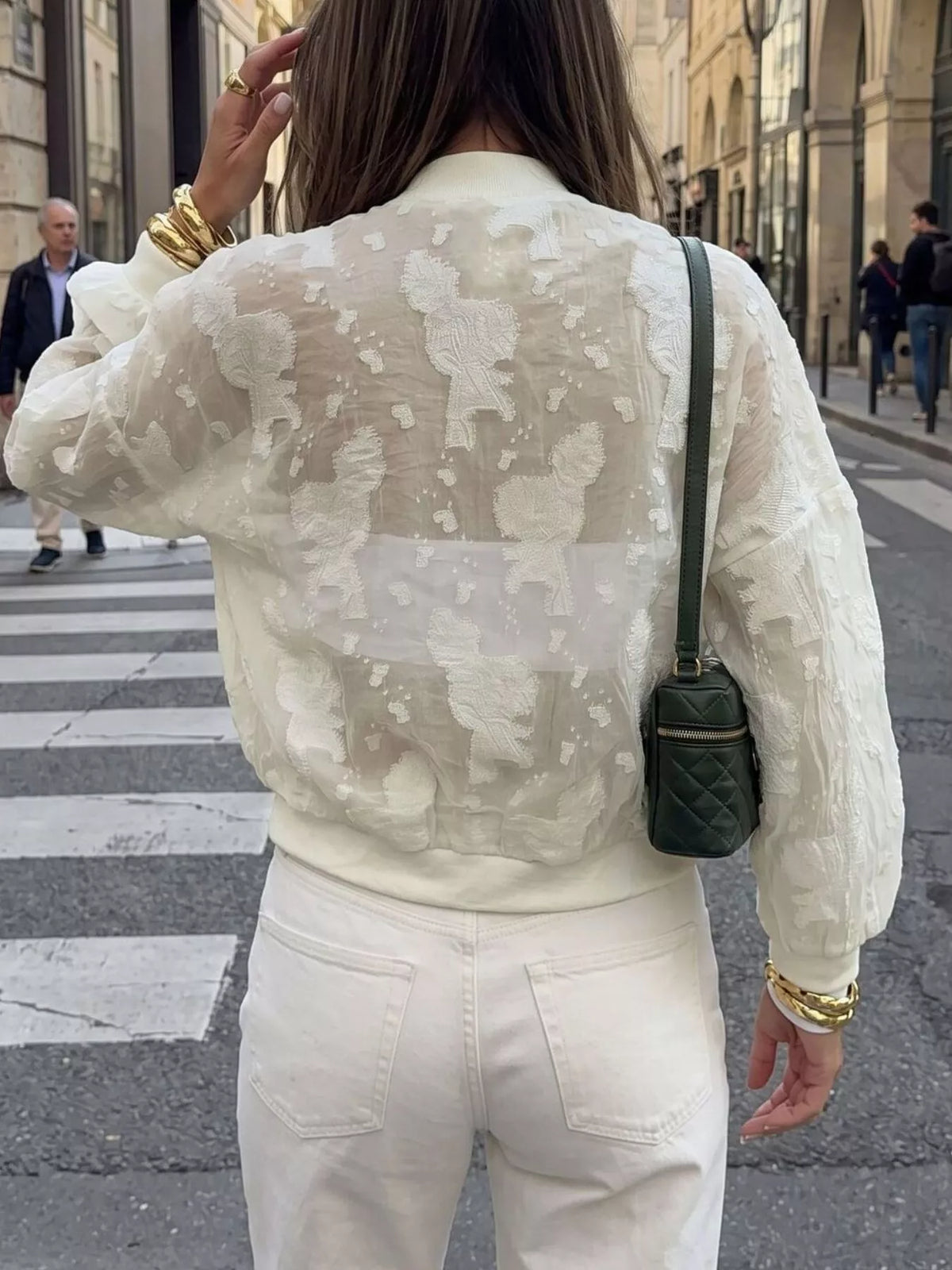 Trendsi Jacquard Zip Up Long Sleeve Jacket -