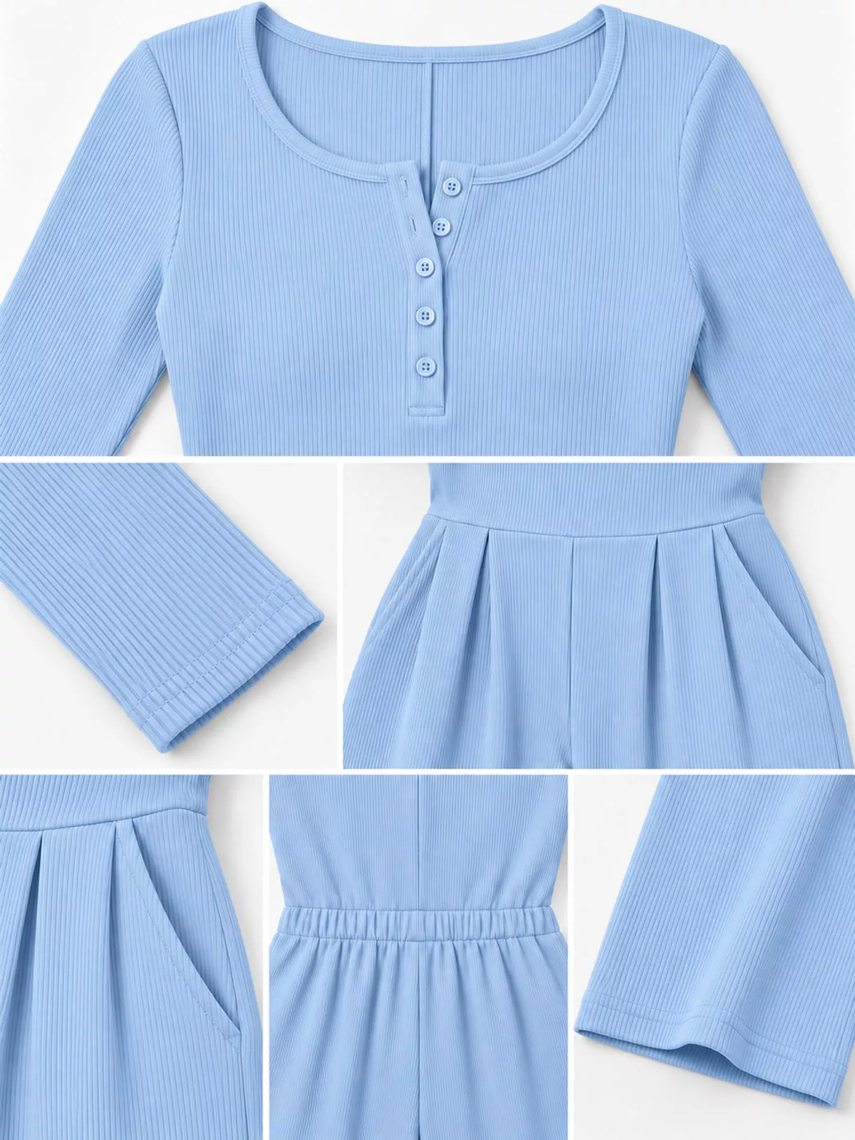 Long Sleeve Ribbed Knit Wide-Leg Jumpsuit — construction details