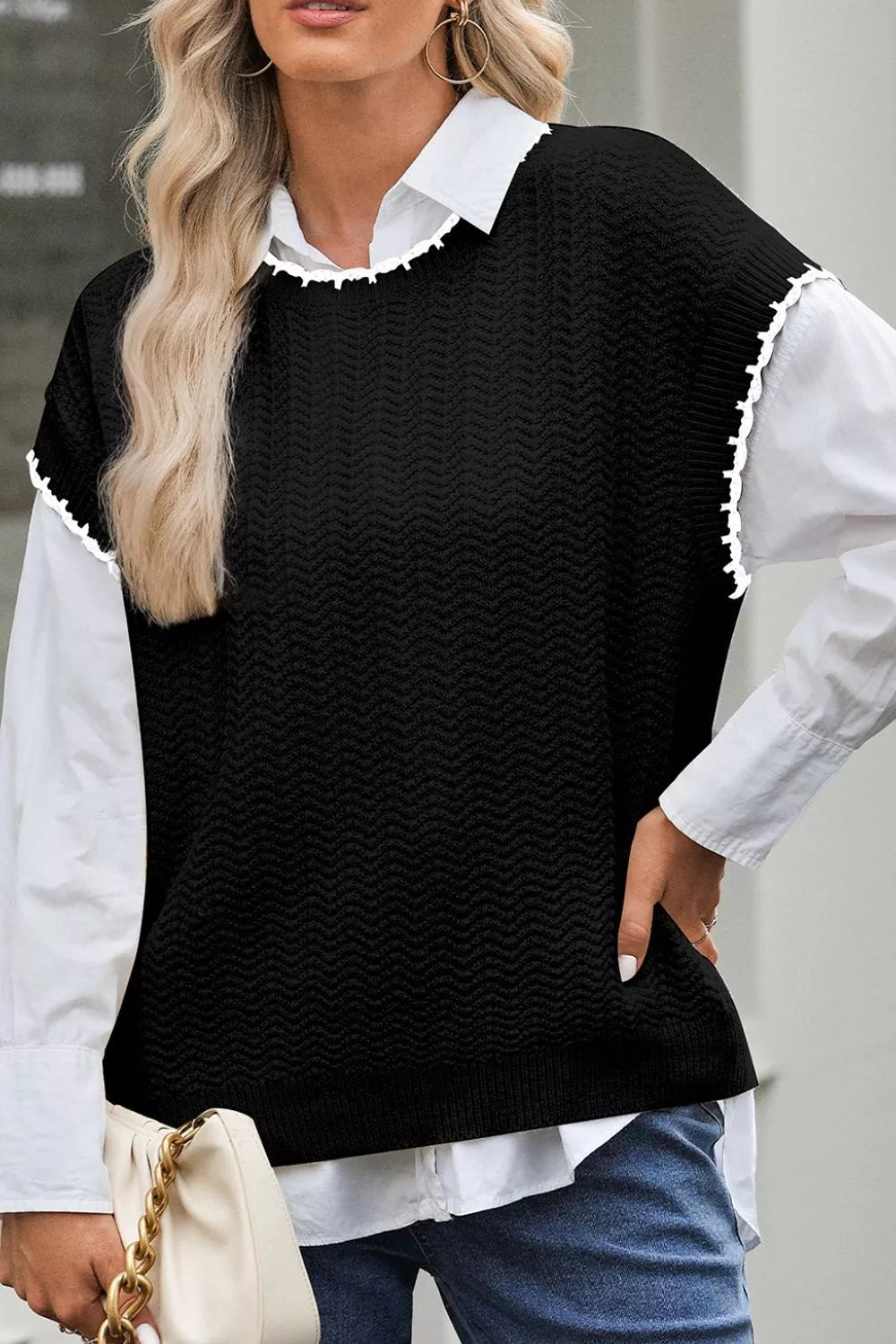 Trendsi Chic Textured Knit Sleeveless Sweater Vest -