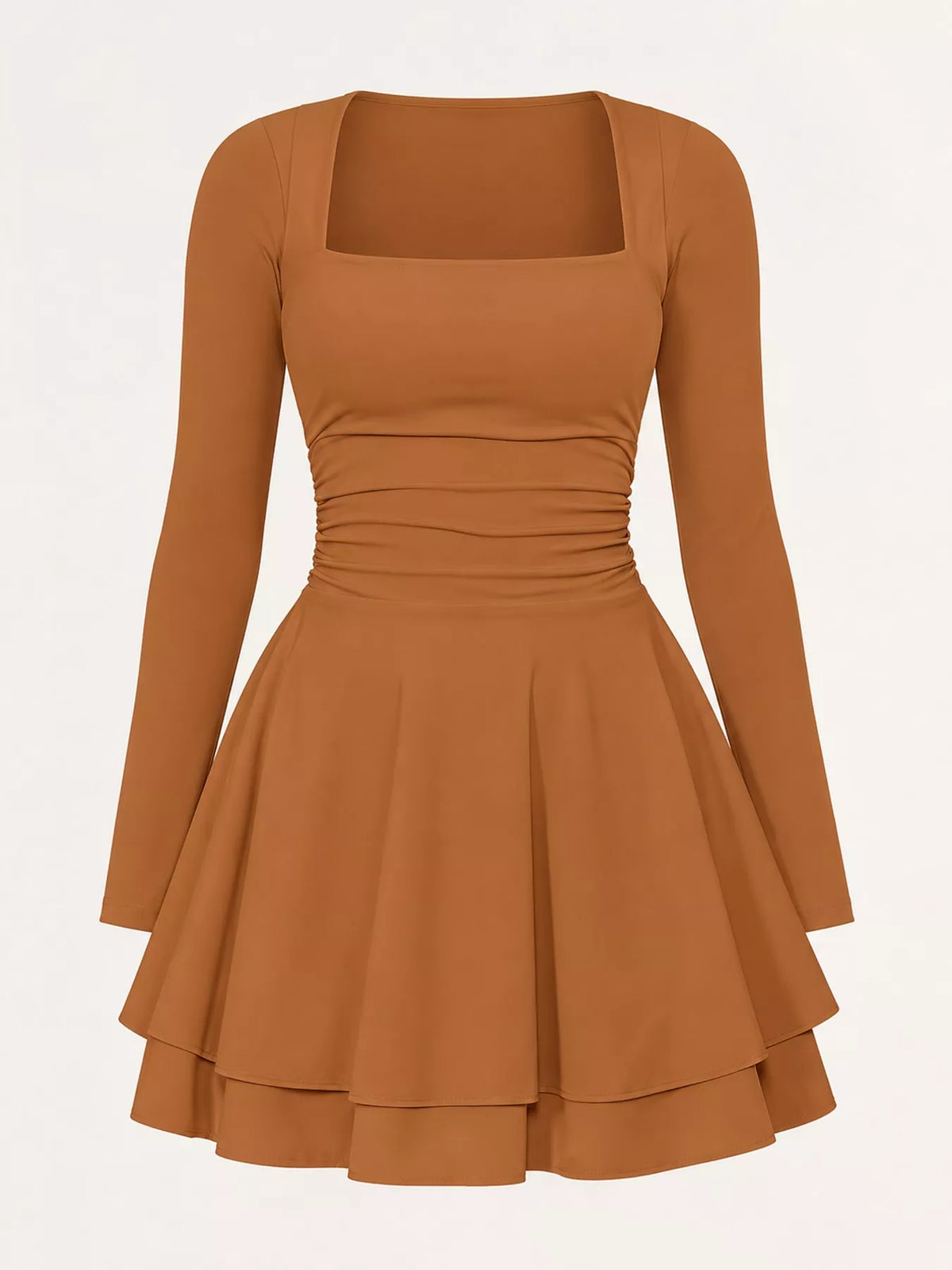 Square neck long sleeve mini dress, product view