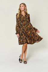 Trendsi Double Take Full Size Printed Ruffle Hem Long Sleeve Dress -