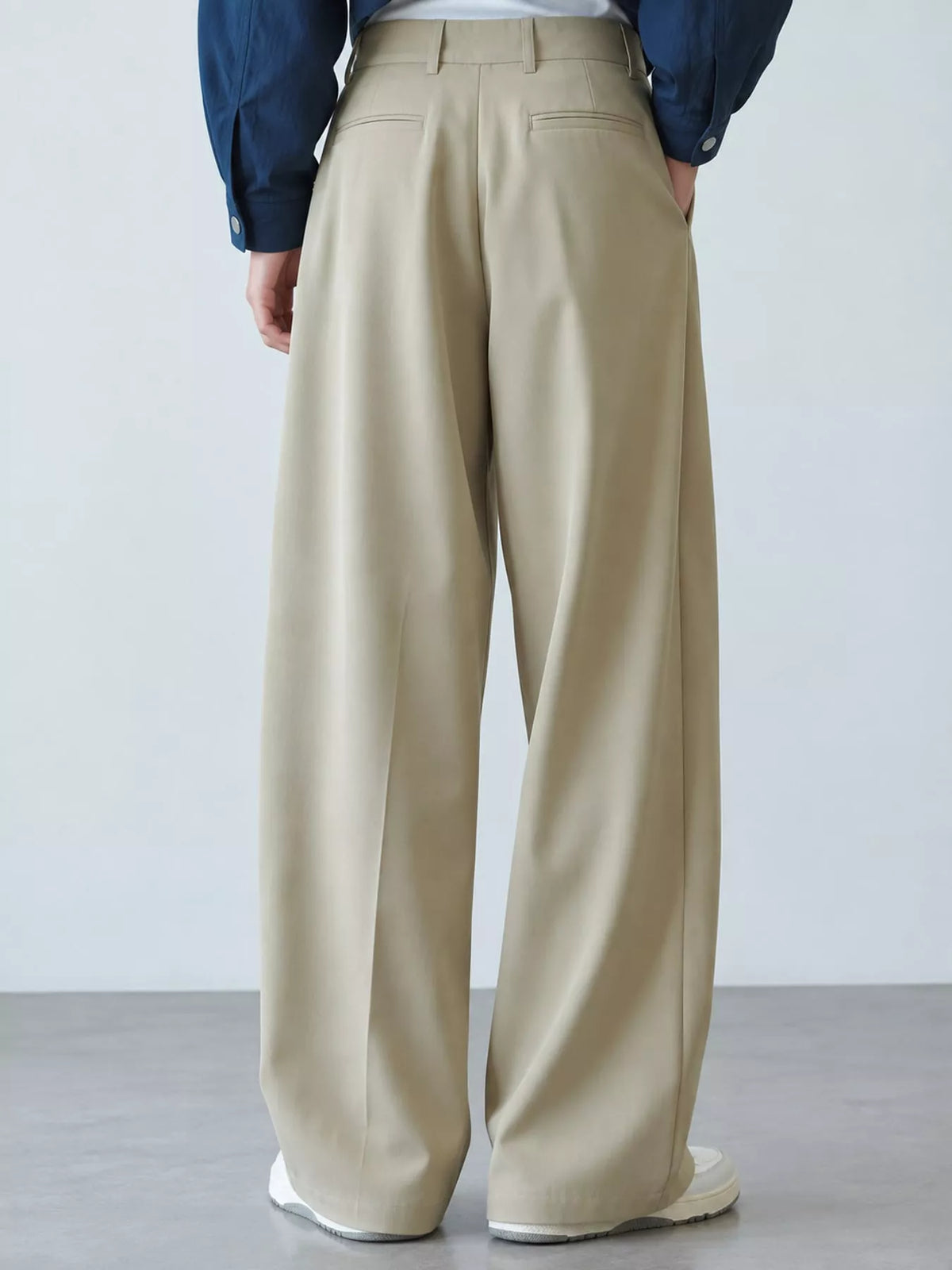 Women's High-Waisted Pleated Wide-Leg Pants in beige — back view