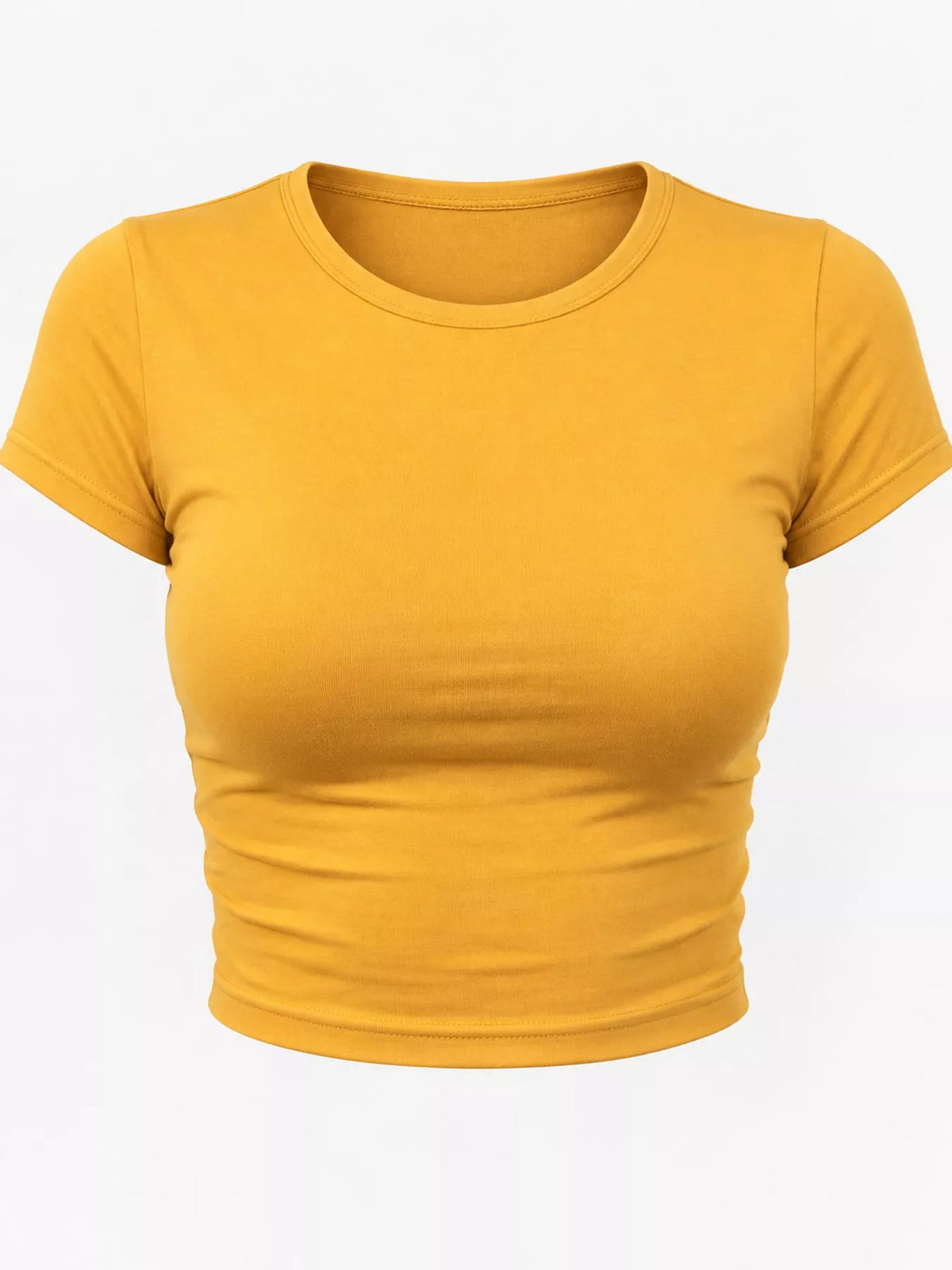 Mustard yellow crew neck crop T-shirt, front detail