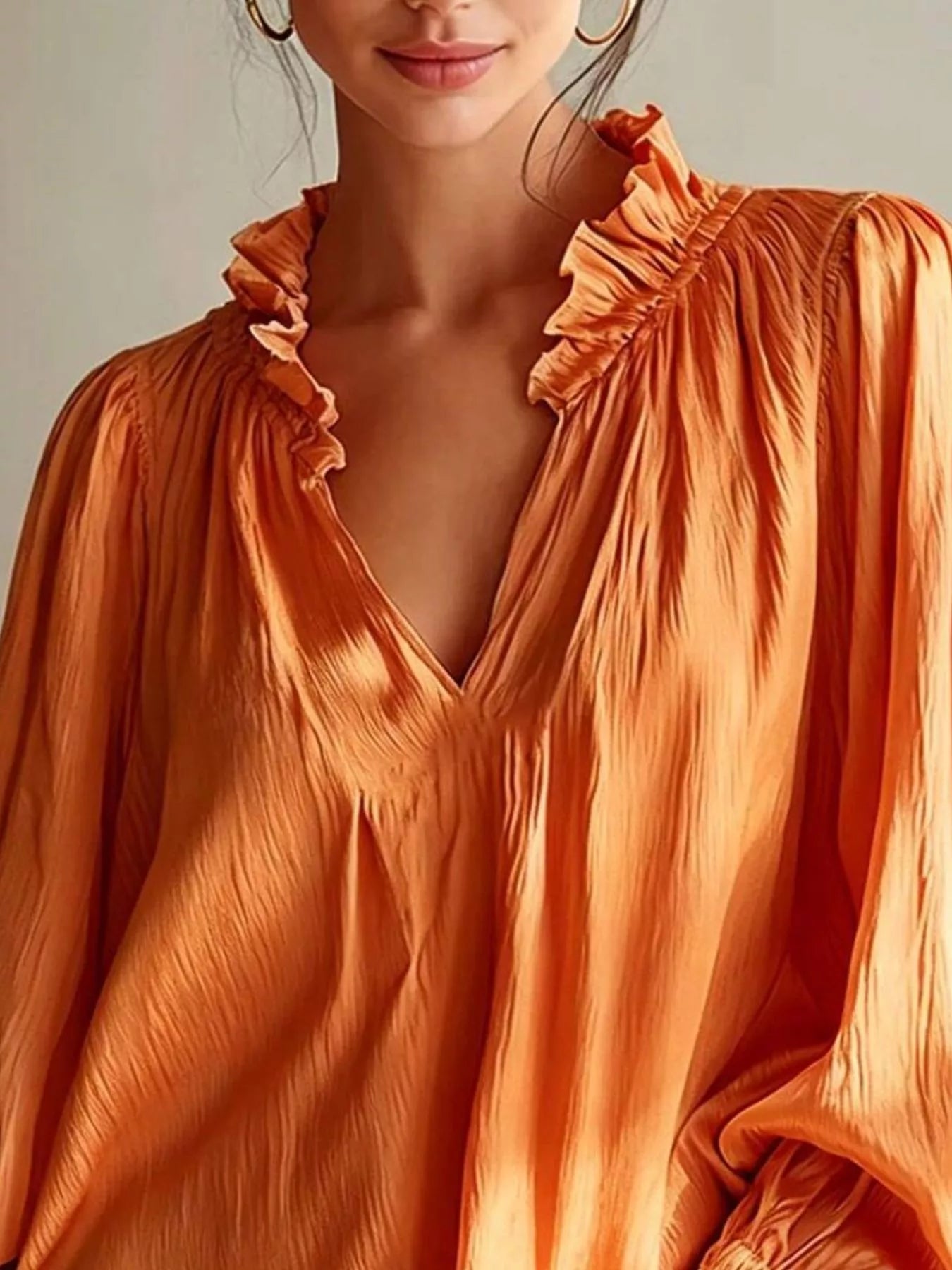 Trendsi Ruffle Trim Long Sleeves Blouse -