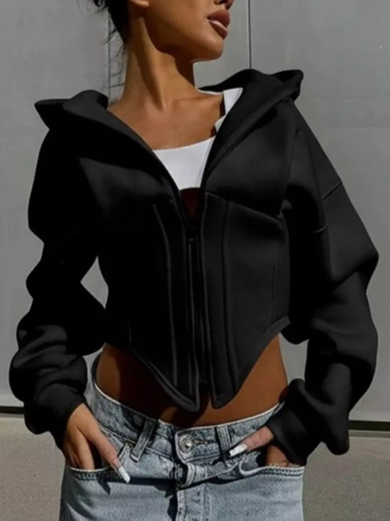 Trendsi Zip-Up Cropped Hoodie -