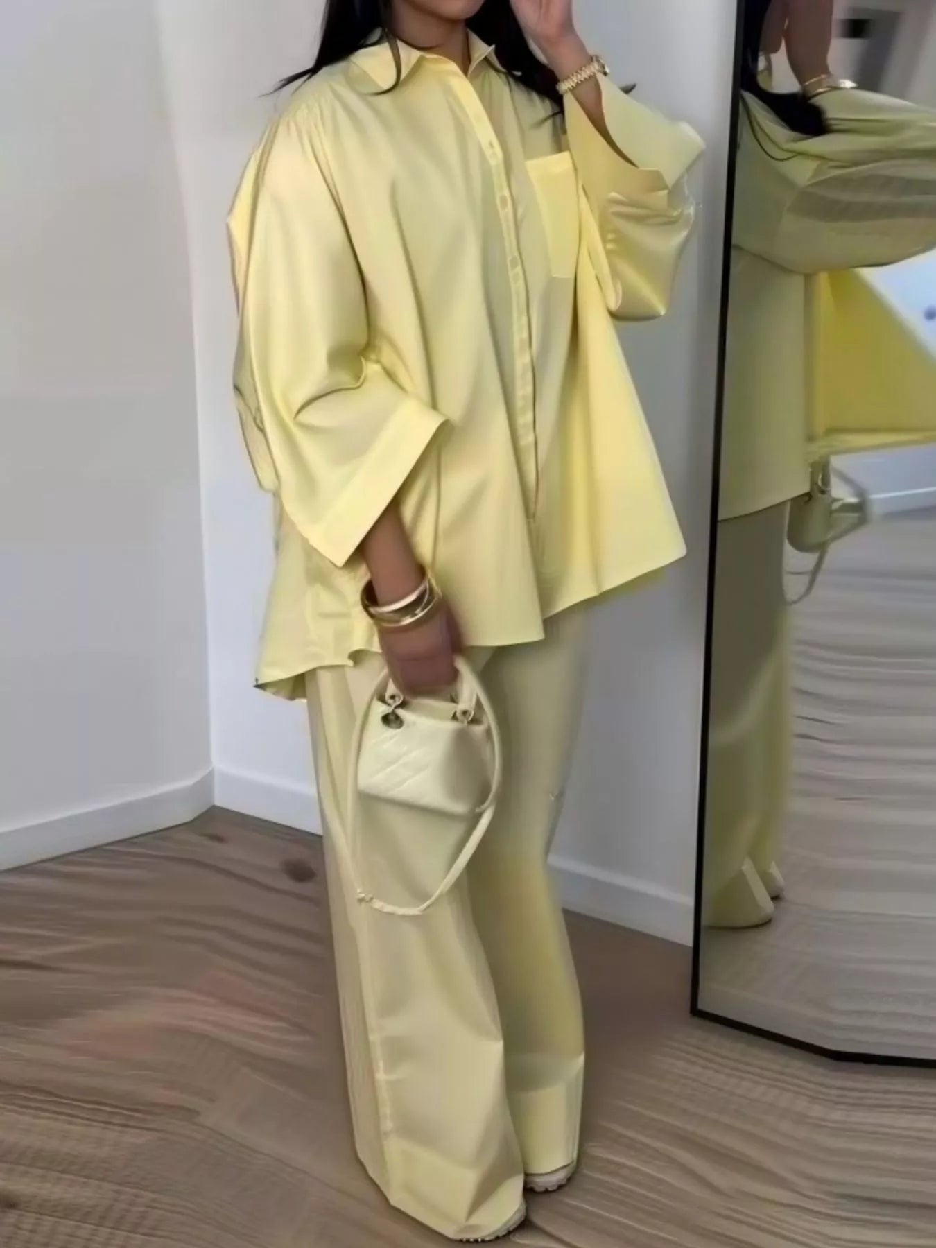 Trendsi Button-Down Shirt and Wide-Leg Pants Two-Piece Set -