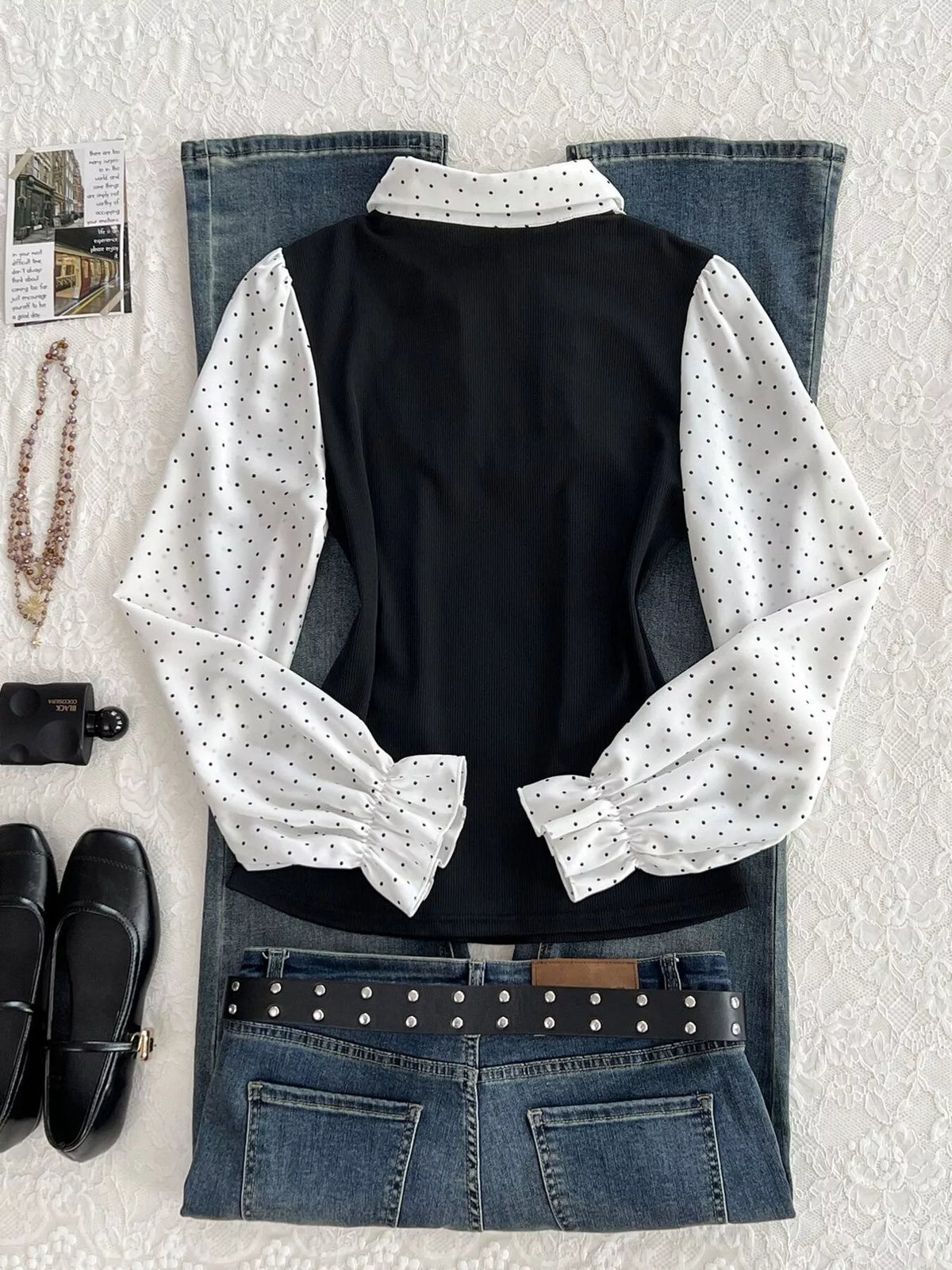 Polka-dot blouse, back flat lay