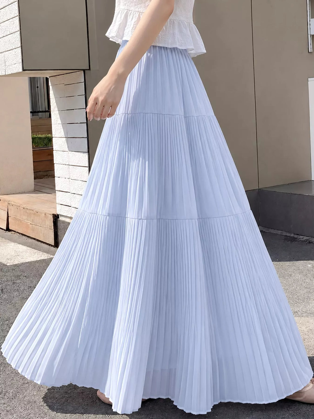 High-Waisted Tiered Pleated Maxi Skirt, side view