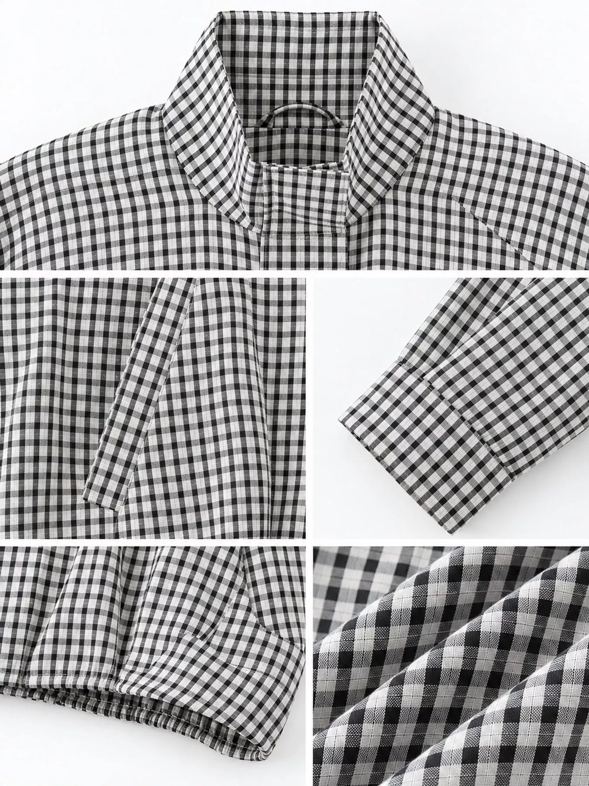 Black And White Plaid plaid stand-collar cropped jacket, detail view
