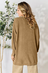 Trendsi Basic Bae Full Size Ribbed Cocoon Cardigan - Shirts