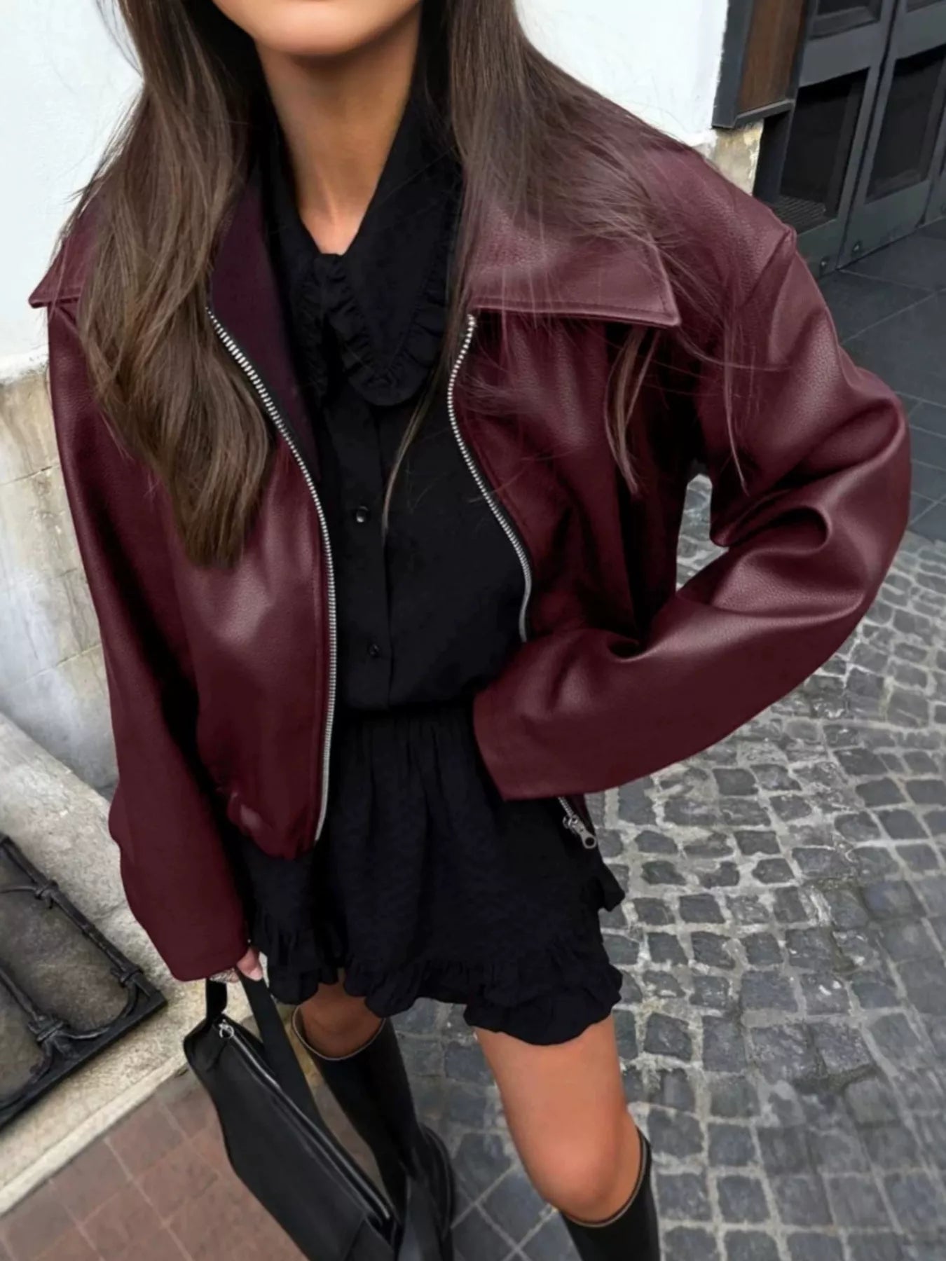 Trendsi Faux Leather Zip Up Jacket -