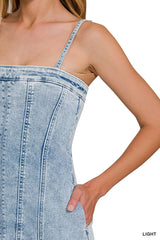 Trendsi Zenana Spaghetti Strap Exposed Seam Light-Wash Dress -