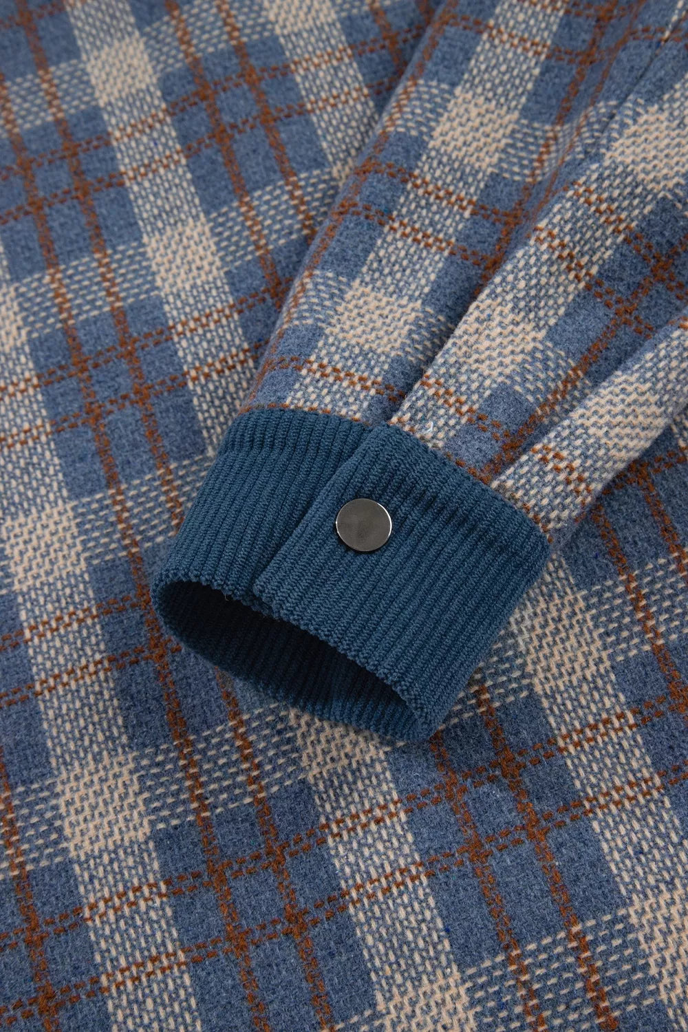 Trendsi Plaid Corduroy Patchwork Collared Zip Up Snap Button Jacket -