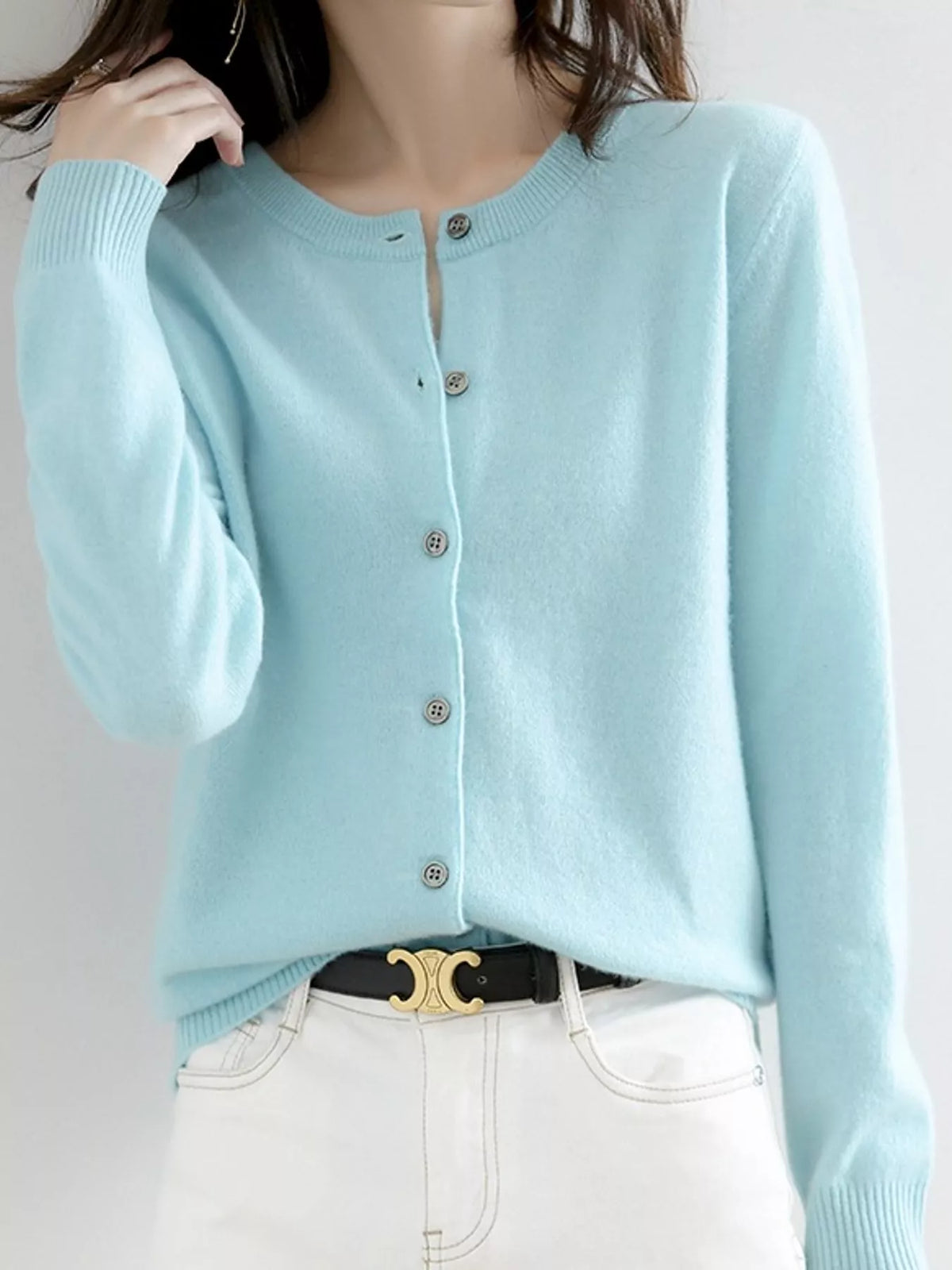 Button-down cardigan, light blue front