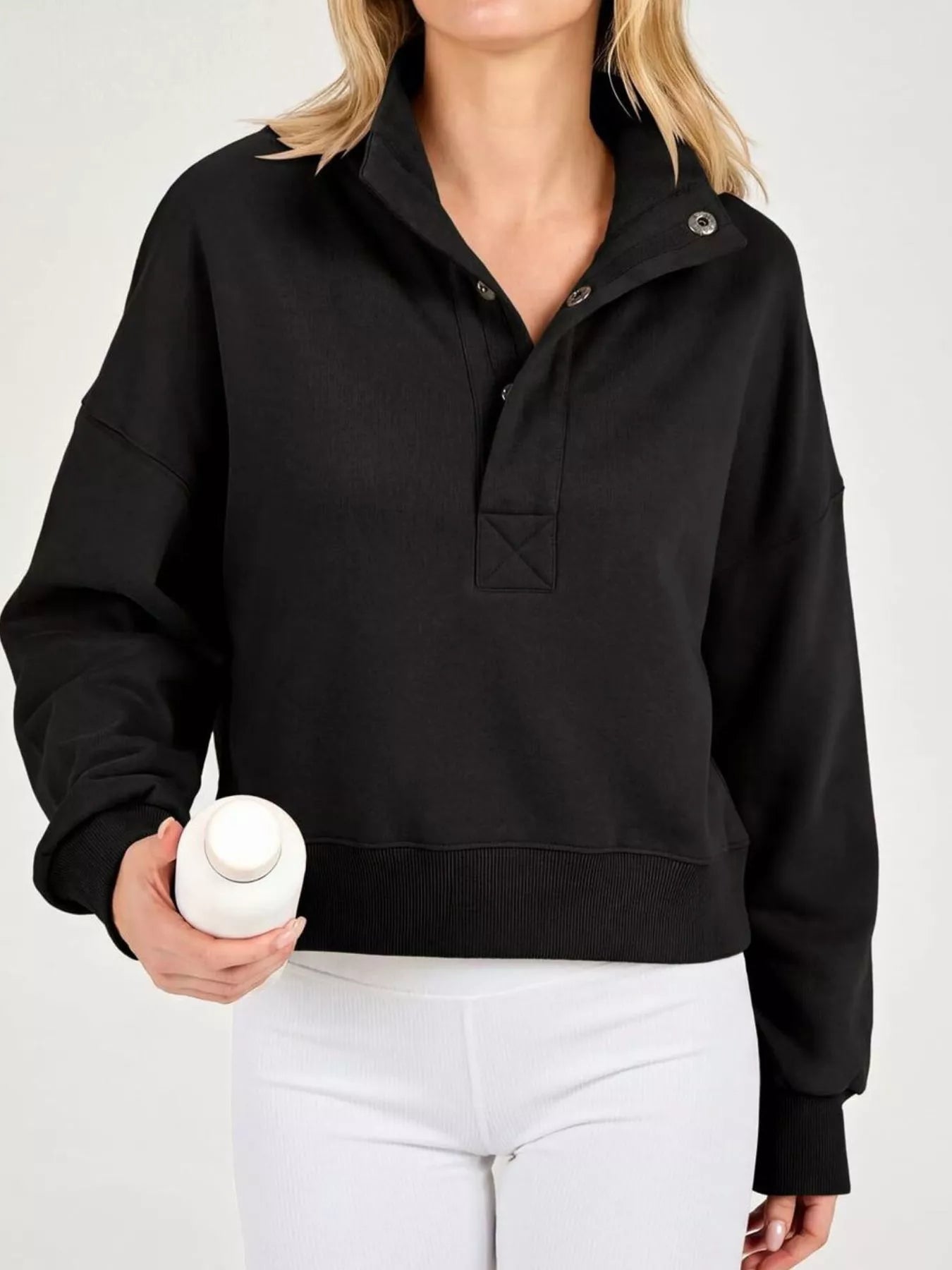 Trendsi Half Snap Dropped Shoulder Sweatshirt -