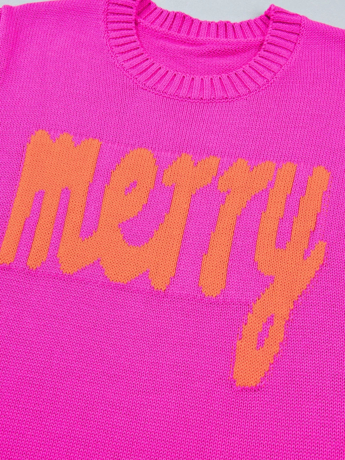 Merry sweater, orange Merry lettering detail