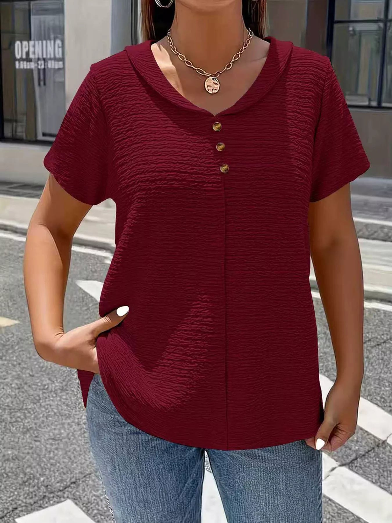 Trendsi Textured Short Sleeve Top -