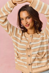 Trendsi SO ME Stripe Long Sleeves Button Sweater Cardigan -