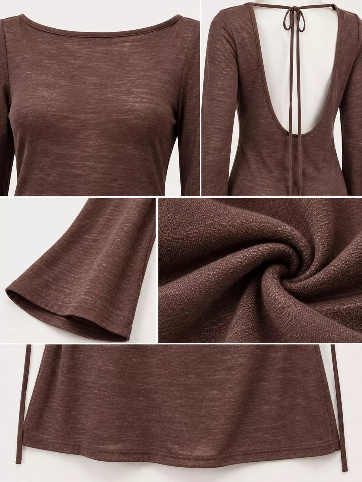 Brown flare sleeve bodycon mini dress — design and construction details