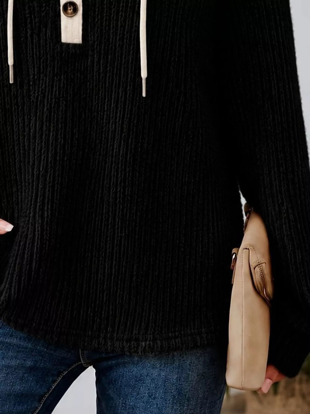 Trendsi Full Size Drawstring Button Detail Hooded Sweater Plus Size -