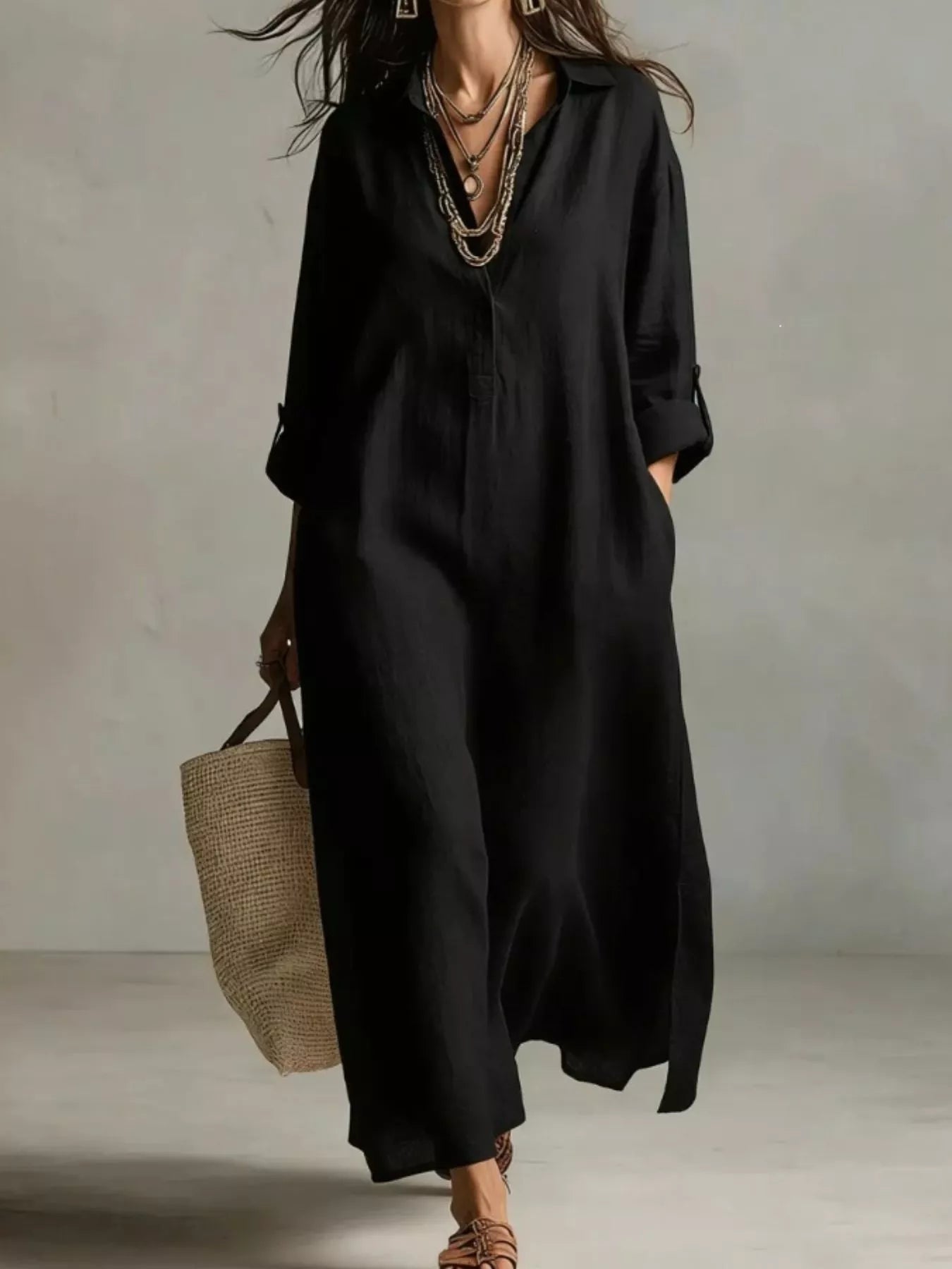 Trendsi Full Size Casual Midi Shirt Dress Plus Size -