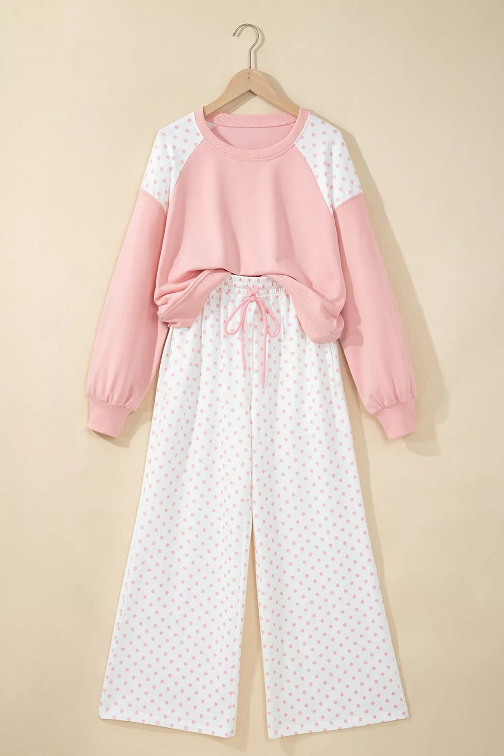 Women's Polka-Dot Cropped Sweatshirt & Wide-Leg Pants Set — alternate view 3