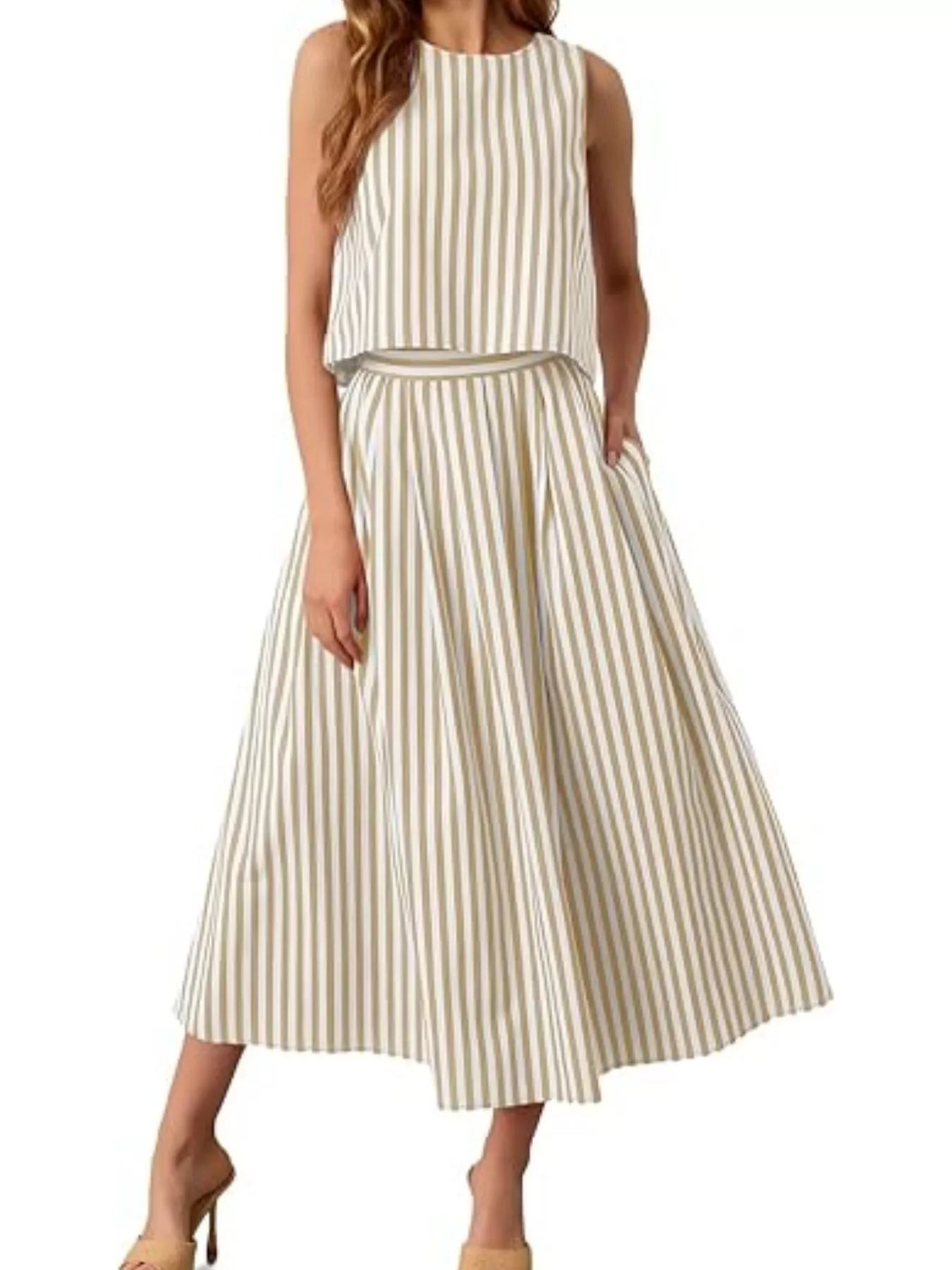 Trendsi Striped Sleeveless Top and Midi Skirt Two-Piece Set -