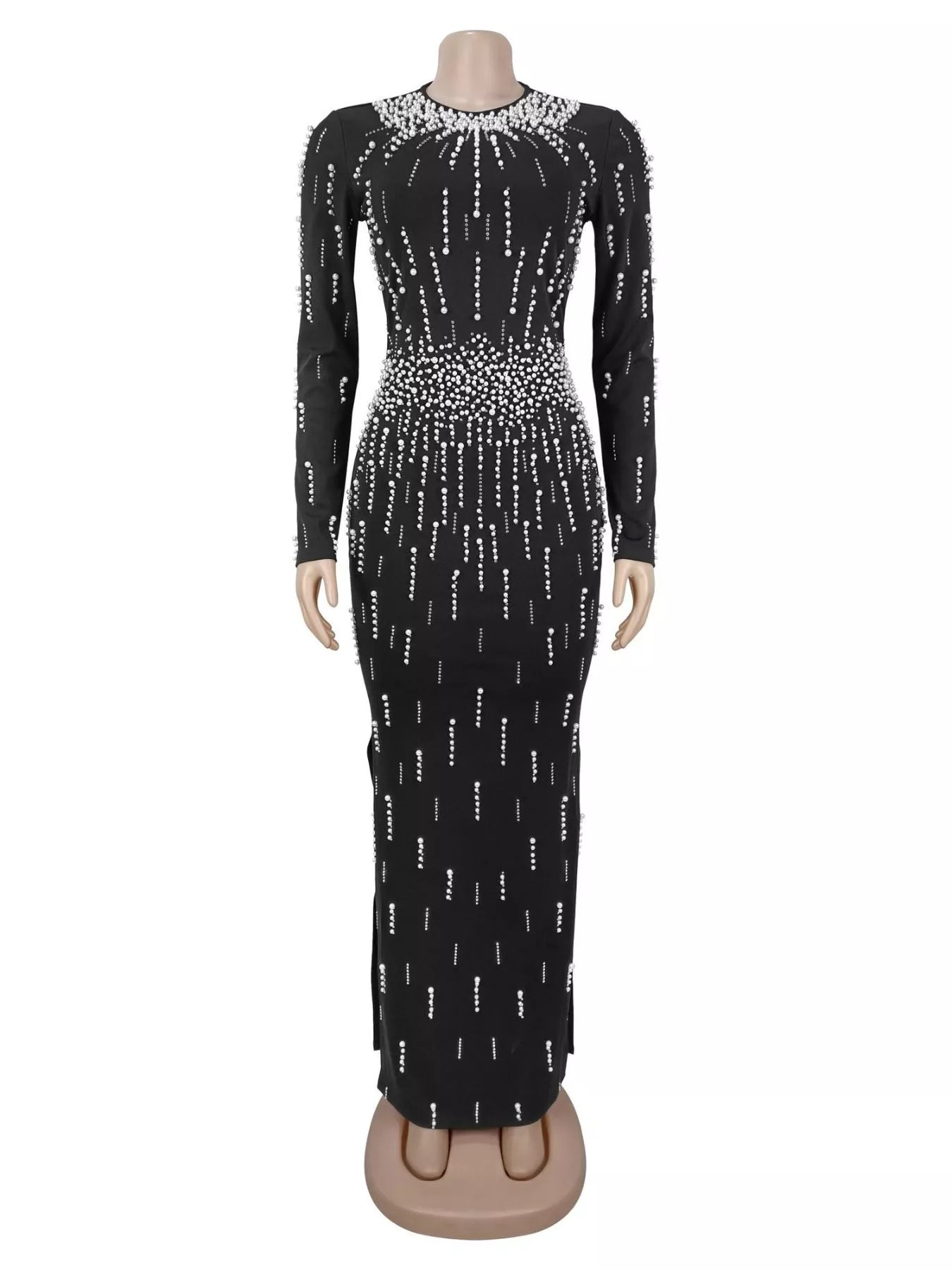 Trendsi Pearl Detail Long Sleeve Maxi Dress -