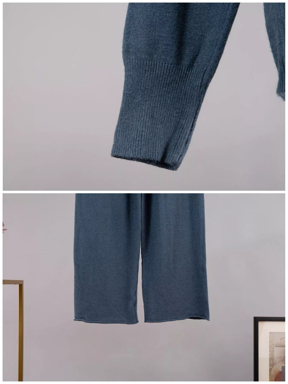 Polo top and pants set, blue cuff hem details