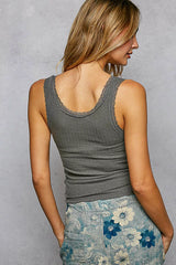 Trendsi POL Lace Trim Tank with Front Button Closure -